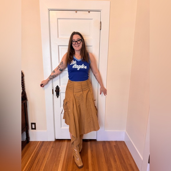 Vintage Dresses & Skirts - Y2K Vintage Khaki Asymmetrical Cargo Skirt Sz M